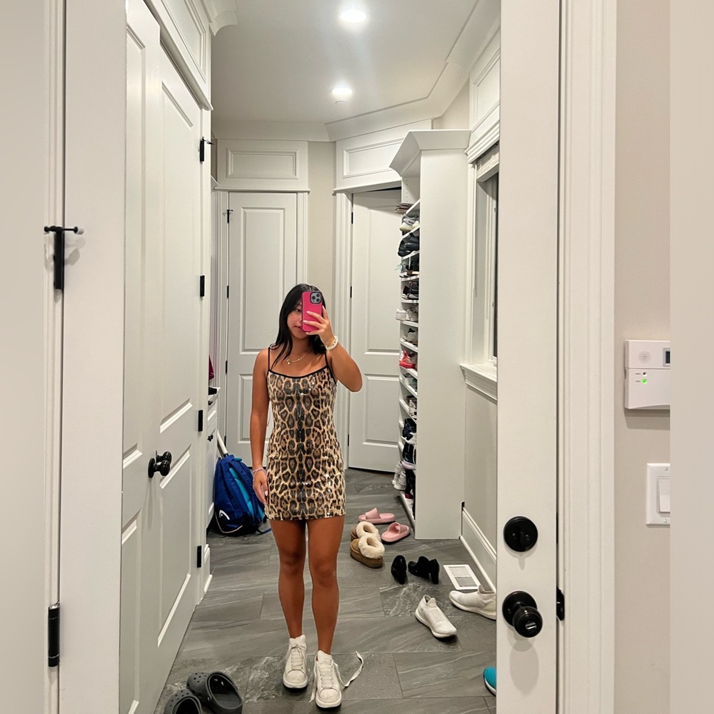 NWT PACSUN CHEETAH BODYCON GLITTER SEQUIN MINI DRESS
